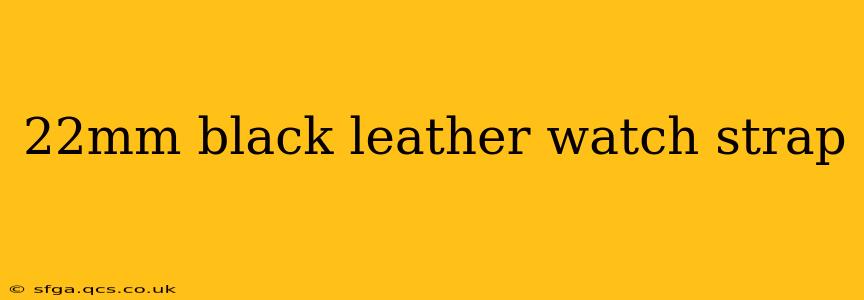 22mm black leather watch strap